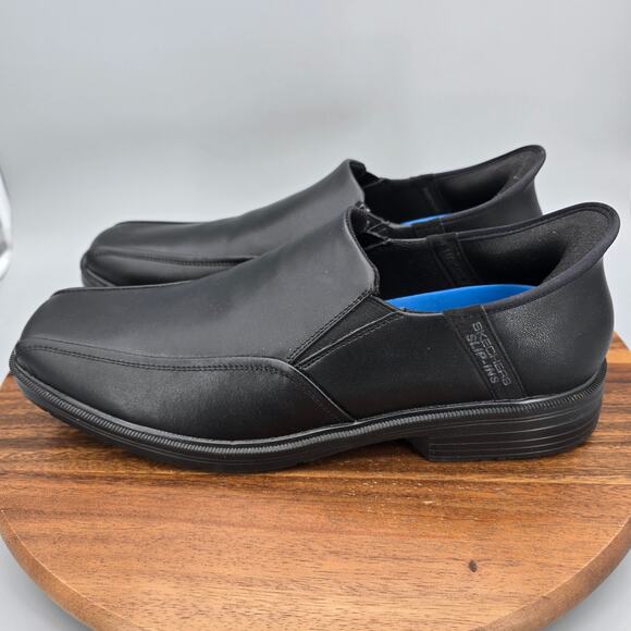 Skechers Slip Ins Shoes Mens 10.5 Black Leather Relaxed Fit Bicycle Toe Loafers
